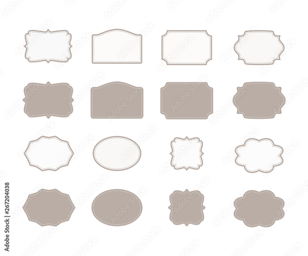 Set of frames decorated with stitching, isolated on white background Set of frames decorated with stitching, isolated on white background