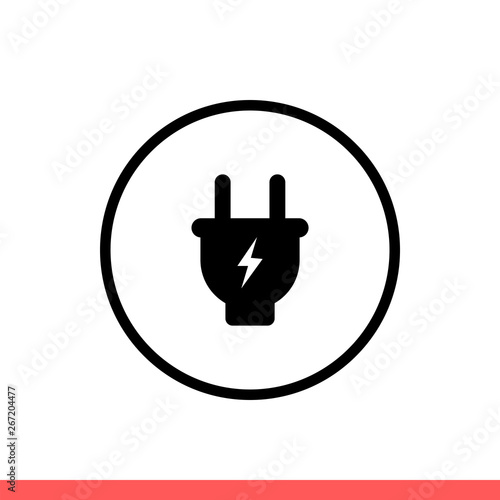 Plug vector icon, electric symbol. Simple, flat design isolated on white background for web or mobile app