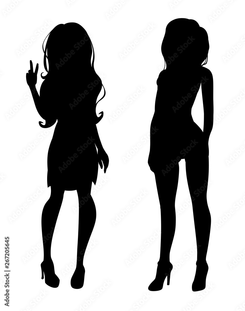 Silhouette of two women isolated on white Silhouette of two women isolated on white
