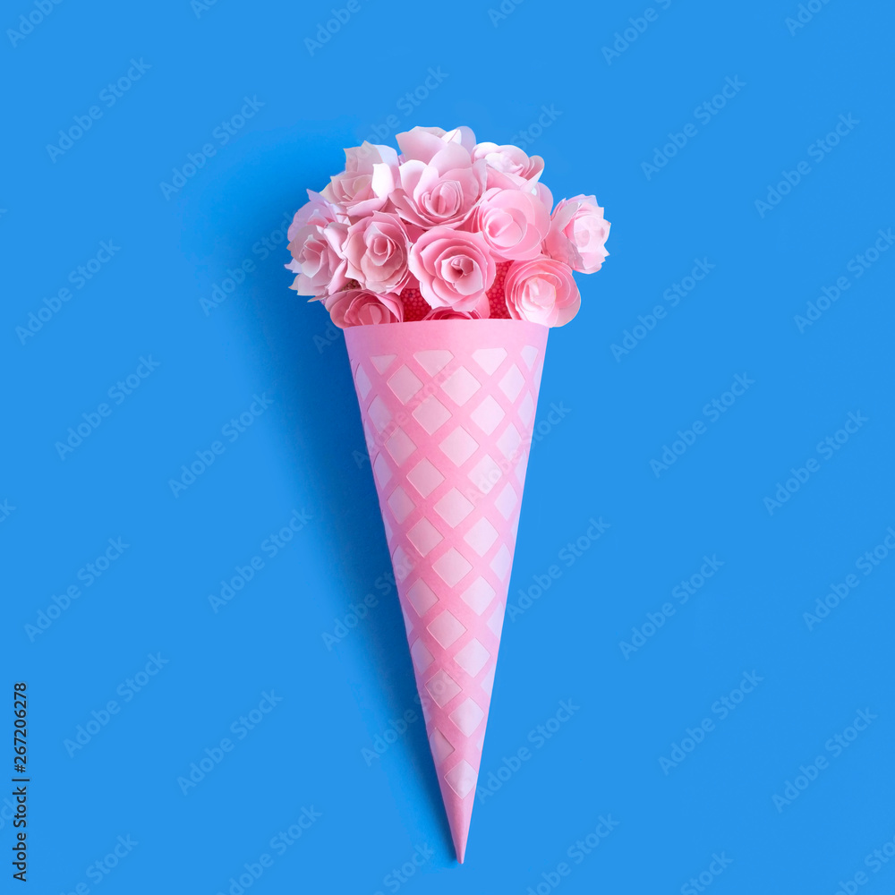 Paper waffle cone with flowers