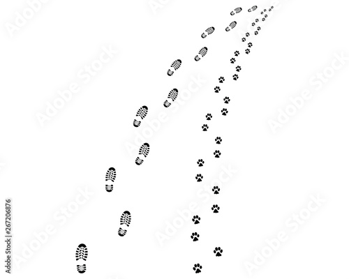 Footprints of man and dog, turn left or right