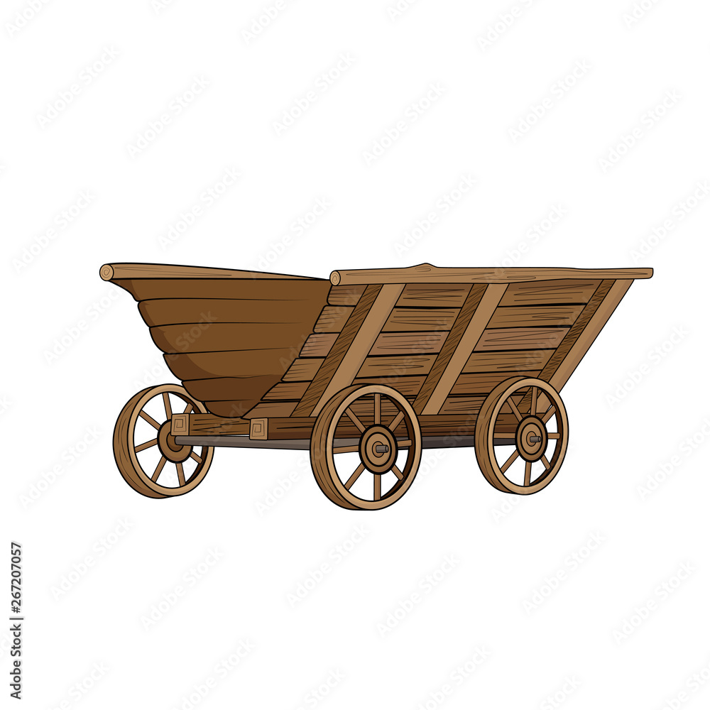 Large wooden wagon for hay and vegetables on a white background. Vector illustration