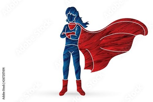 Super Hero Woman standing with costume cartoon graphic vector.