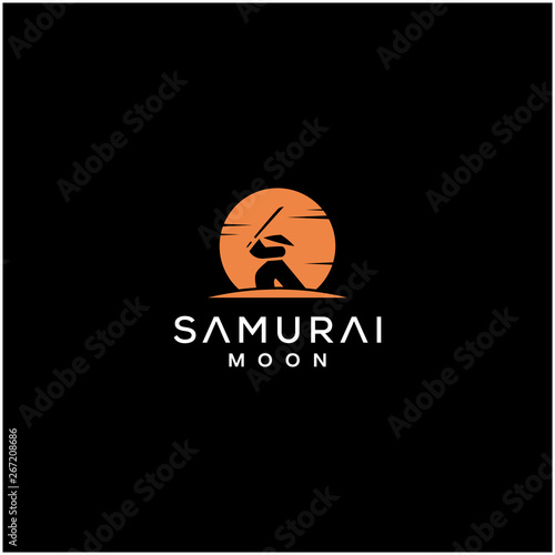 samurai night moon vector logo design