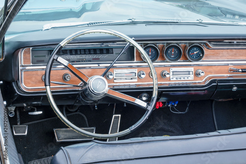 Classic interior in a american car from the sixties