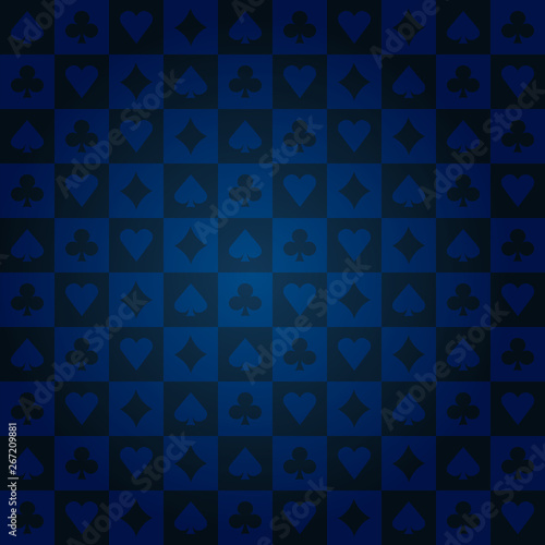 Poker card suits rectangle blue casino pattern background vector illustration