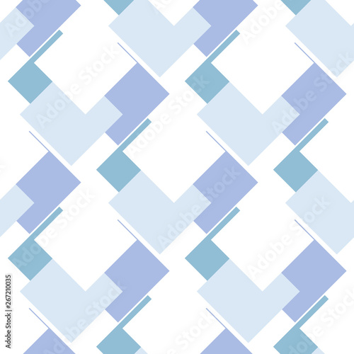 Geometric seamless pattern. Poster, card, textile, wallpaper template. Blue, white, purple olor. Decorative background with repeating stylized rectangles
