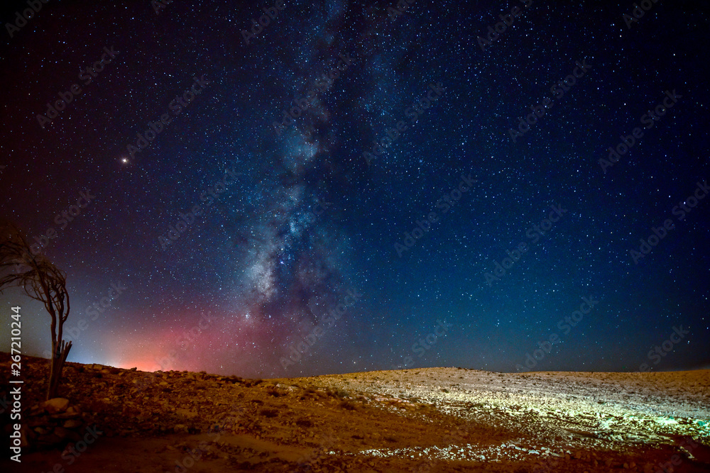 Milky Way in the desert. Starlight night. 