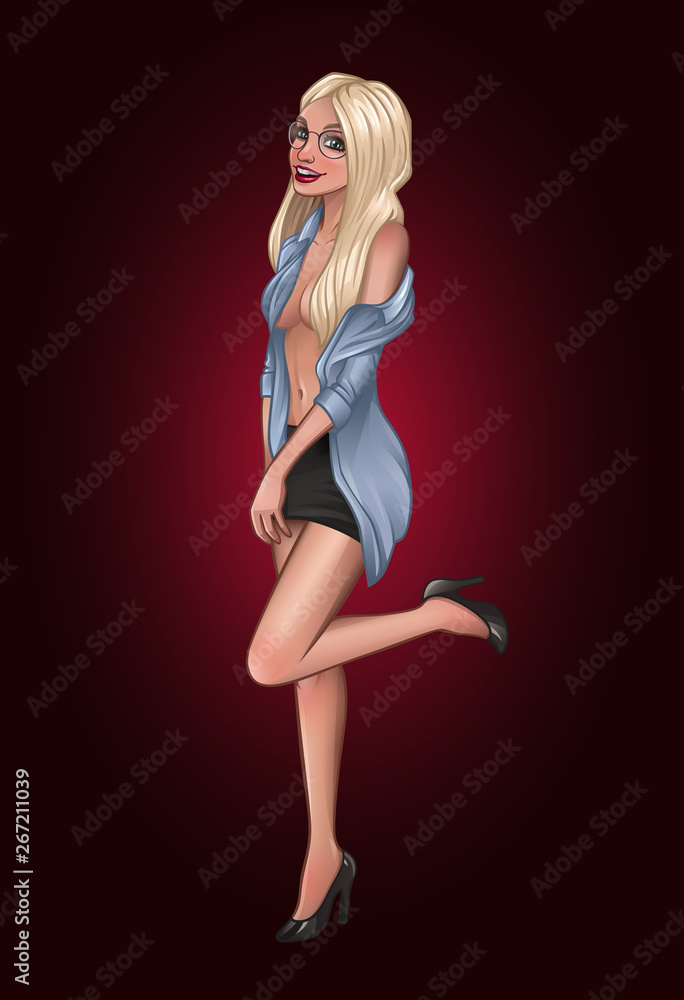 Beautiful pin-up blonde with glasses Beautiful pin-up blonde with glasses