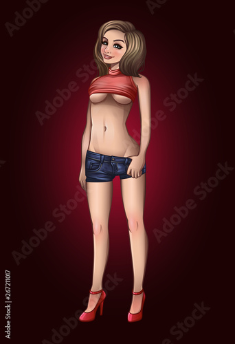 Beautiful pin-up girl in shorts