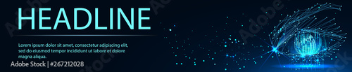 Eye of the robot, Banner. Abstract image of a starry sky or space, consisting of points, lines, n the form of stars and the universe. Low poly vector