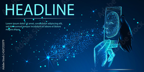 Social media concept. Banner. Abstract image of a starry sky or space, consisting of points, lines, n the form of stars and the universe. Low poly vector
