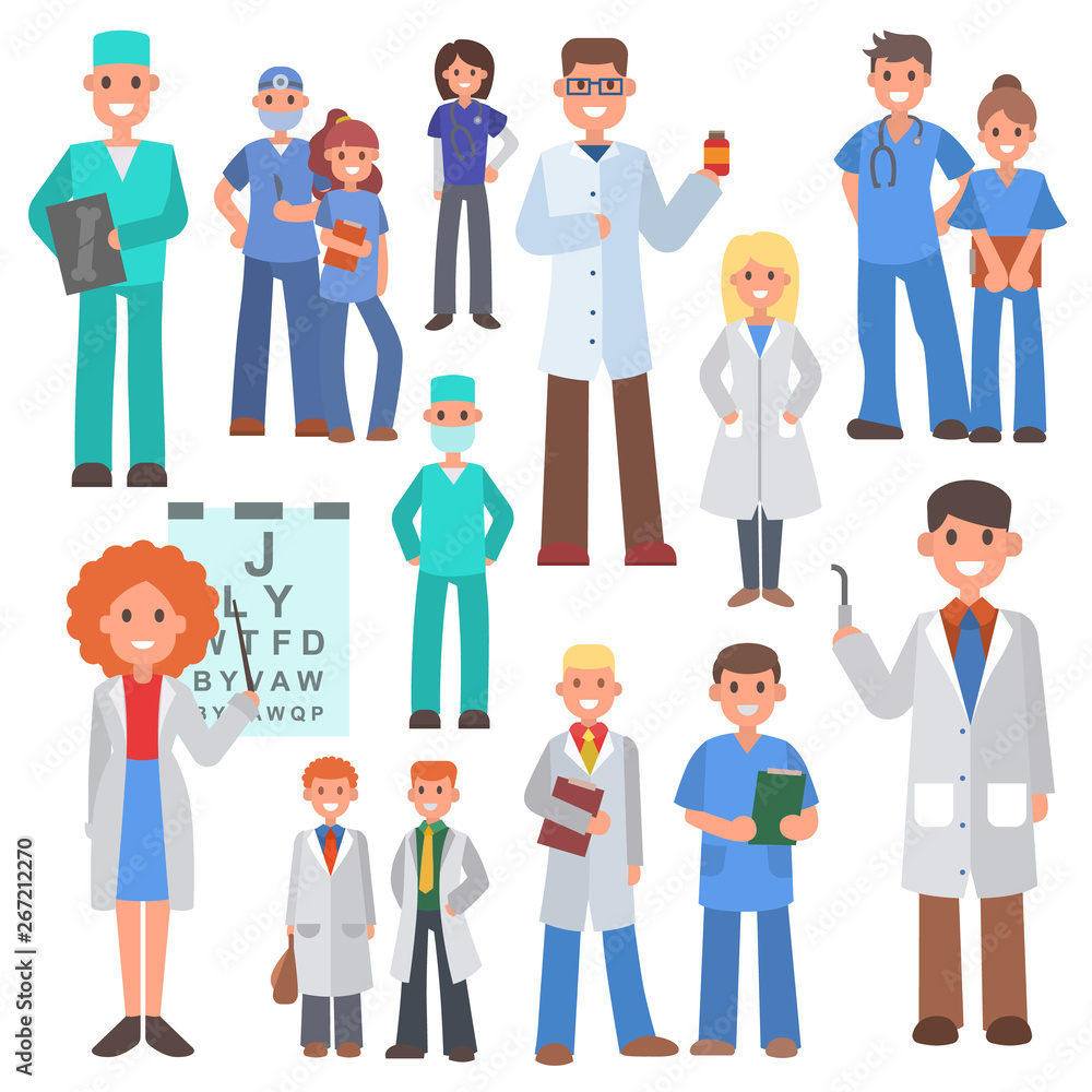 Team of doctors and other hospital workers seamless pattern vector illustration. Medicine professionals and medical staff people in uniform doctor, nurse. Health care clinic