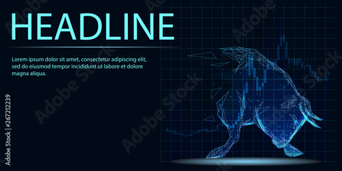 Stock exchange trading banner. The bulls struggle. Polygonal wireframe low poly Vector, Banner. Abstract image of a starry sky or space, consisting of points, lines, n the form of stars