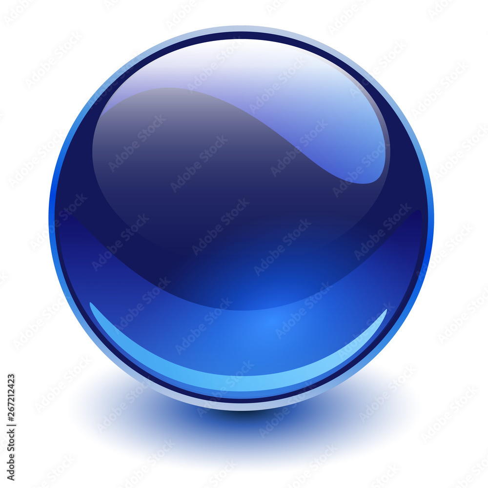 Glass sphere blue, vector shiny ball. - obrazy, fototapety, plakaty 