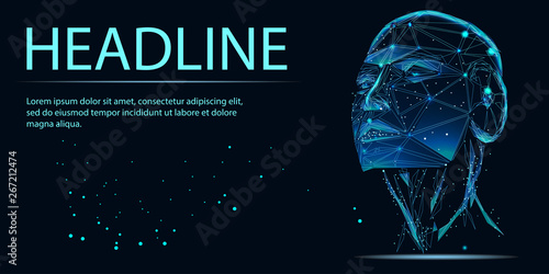 artificial intelligence. Low poly wireframe style. Vector, Banner. Abstract image of a starry sky or space, consisting of points, lines, n the form of stars and the universe. Low poly vector
