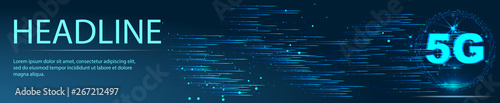 5G new wireless internet wifi connection, Banner. Abstract image of a starry sky or space, consisting of points, lines, n the form of stars and the universe. Low poly vector
