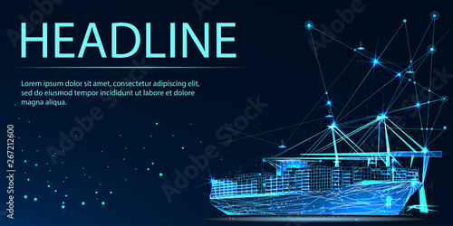 Transportation, import-export and logistics concept. Low poly wireframe style. Vector	