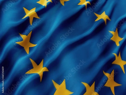 European Union  flag.Flag waving in the wind.  Flag waving textile fabric textured  