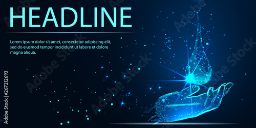 Water drop. Banner. Abstract image of a starry sky or space, consisting of points, lines, n the form of stars and the universe. Low poly vector