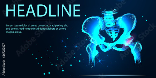 Arthritis at hip joint. Low poly wireframe style. Vector, Banner. Abstract image of a starry sky or space, consisting of points, lines, n the form of stars and the universe. Low poly vector