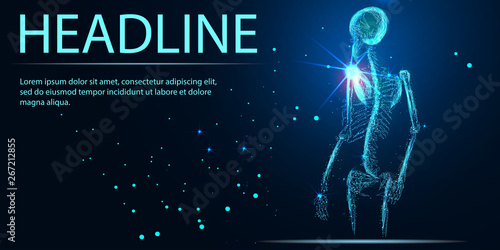 Shoulder painful, Banner. Abstract image of a starry sky or space, consisting of points, lines, n the form of stars and the universe. Low poly vector
