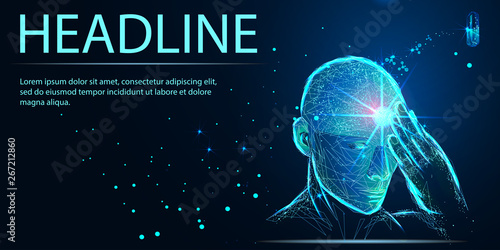 Brain treatment. Low poly wireframe style. Vector, Banner. Abstract image of a starry sky or space, consisting of points, lines, n the form of stars and the universe. Low poly vector
