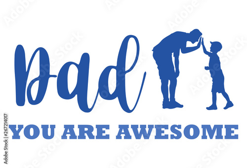 Silhouette of father and son giving high-five with text happy father's day, vector