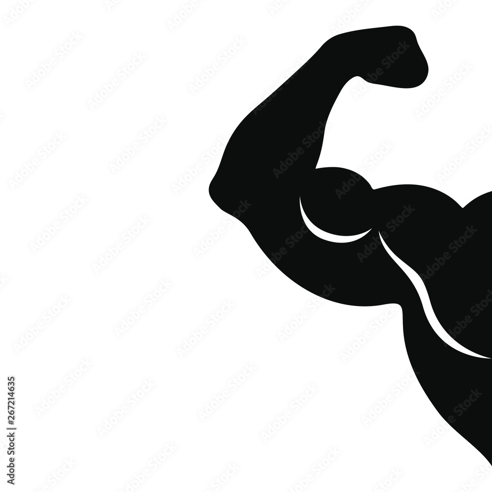 Obraz premium Icon biceps on the man hand. Human torso and hand. Sign isolated on white background. Symbol healthy living and bodybuilding. Vector illustration