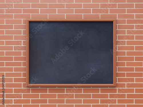 Empty black board (chalkboard) on black wall - 3D rendering