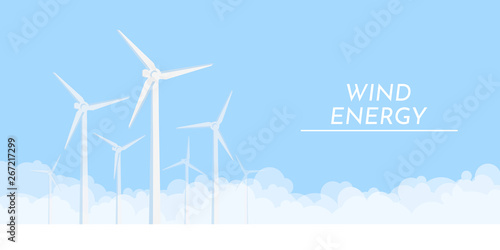 Windmills. vector illustration in a flat style. Silhouettes of mills. Minimalistic banner