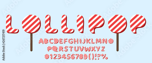 Abstract Colors Doodle Font. Sweet concept. Striped letters with shadows in a flat style