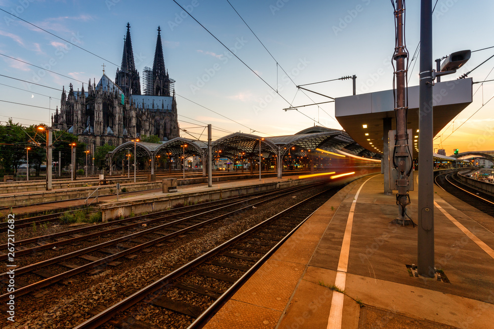 train in motion, Cologne. Cologne Cathedral