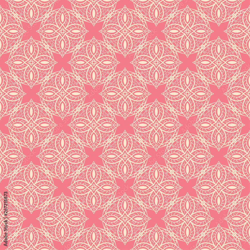 Pink background with beige indian seamless pattern