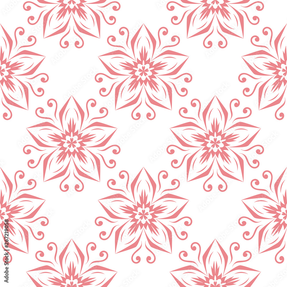  Floral seamless pattern. White design on pink background