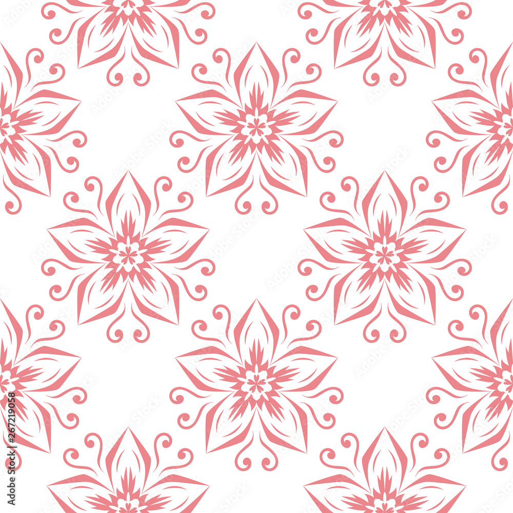 Floral seamless pattern. White design on pink background Floral seamless pattern. White design on pink background
