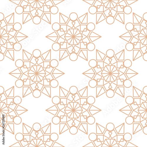 Geometric seamless pattern. Beige ornament on white background