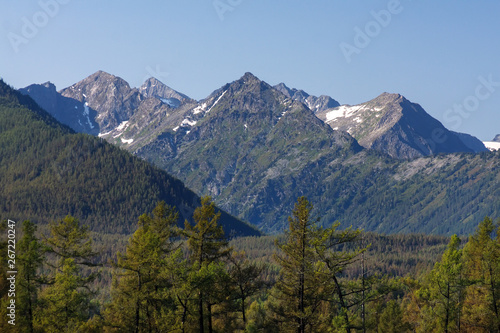 peaks of snow-capped mountains of Altai 