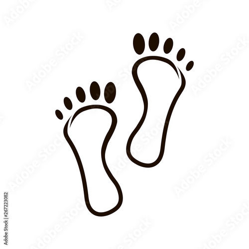 Foot print icon isolated on white background. Vector art. Human footprint icon. Vector illustration. Feet icon. Footprint silhouette. Footcare symbol. Travel concept isolated barefoot.