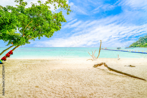Koh Rok Island - Beautiful seascape with wounderful white beach and blue sky Best island in Koh Lanta Island Krabi Province Thailand