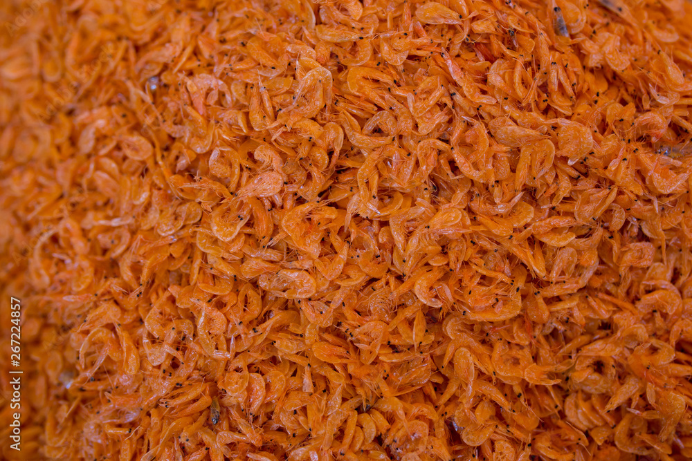 Stack of many dried shrimp on market. Thai Street Food. Stack of many dried shrimp on market. Thai Street Food.