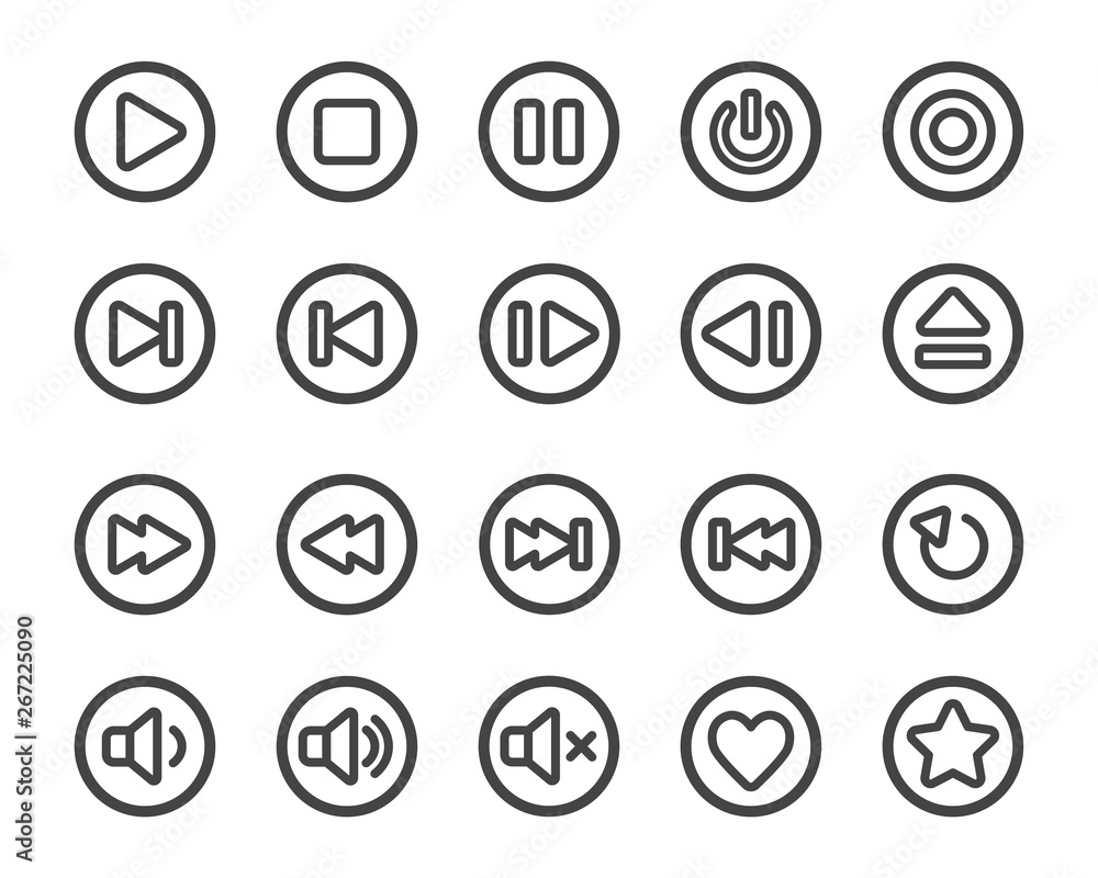 media player line button icon set media player line button icon set