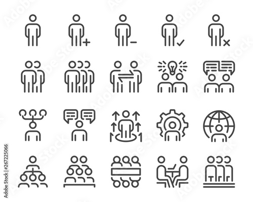 human resource and business people line icon set