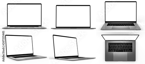 Set of blank laptop isolated