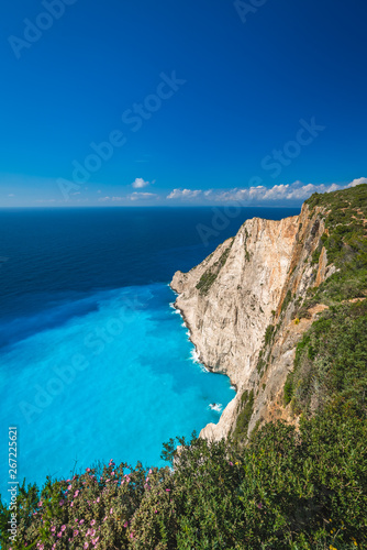 Cliffs above clear turquoise waters of Shipwreck Cove