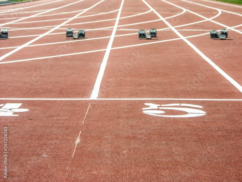 Racing track with starting blocks