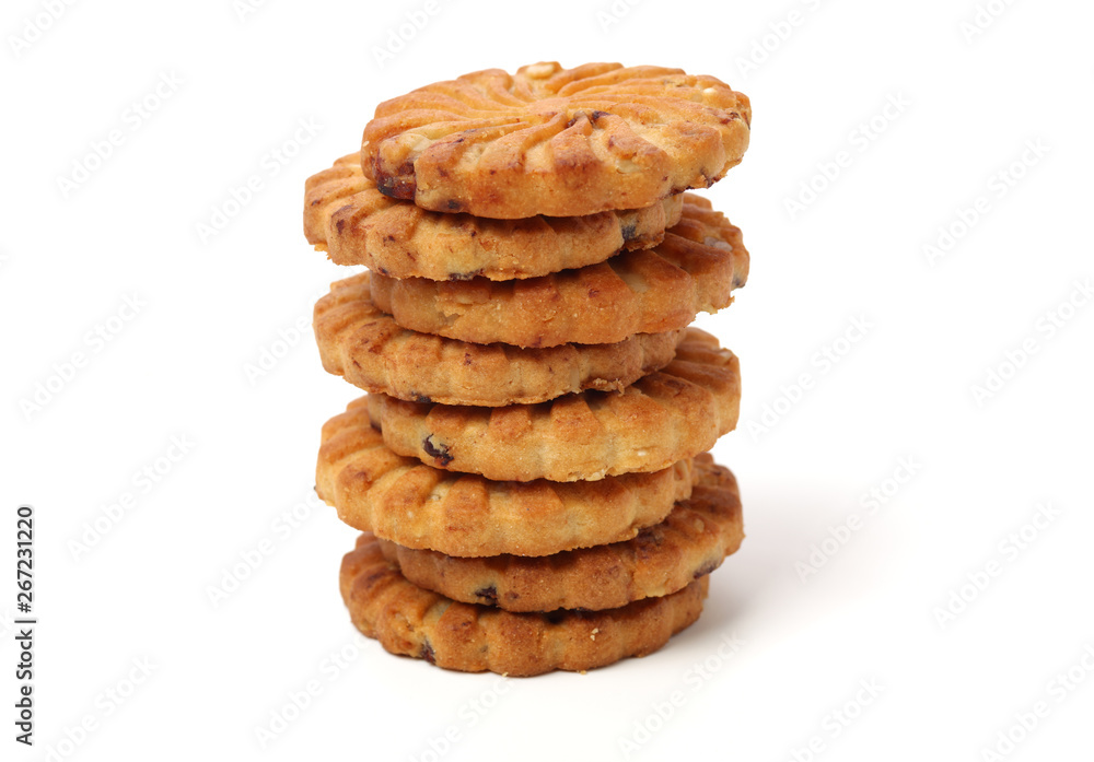 Biscuits with whole-wheat flour. Crunchy, grains on white background Biscuits with whole-wheat flour. Crunchy, grains on white background