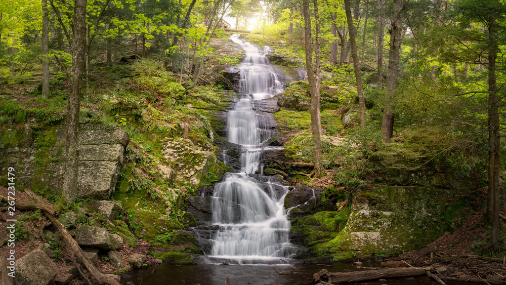 Panoramic view of Buttermilk Falls showing abundant spring runoff in Stokes State Forest, NJ