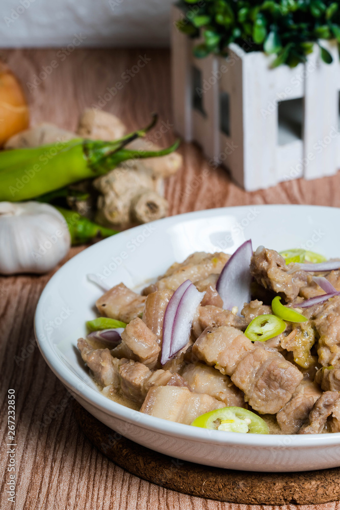 spicy pork belly in coconut shrimp paste also known as Bicol Express spicy pork belly in coconut shrimp paste also known as Bicol Express