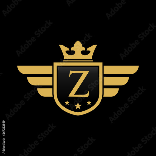 Z initial wing with shield and crown, Luxury logo design vector